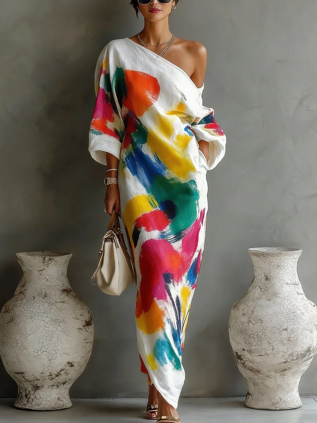 Danella | Abstract One-Shoulder Maxi Dress