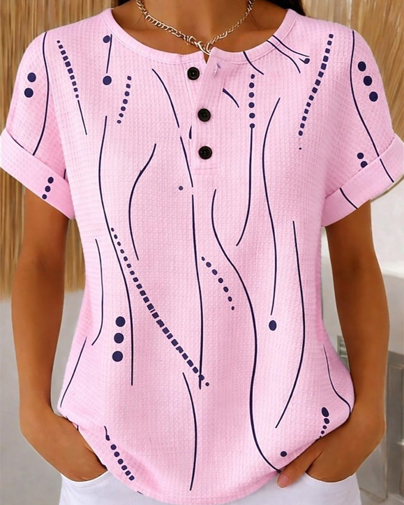 Evelyn | Printed Button Detail Tee