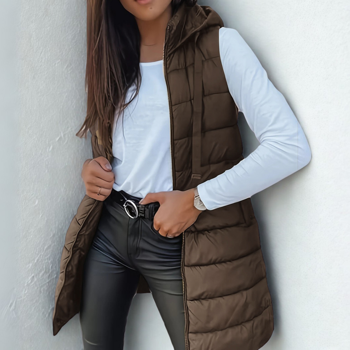 Aveline | Long Hooded Puffer Vest
