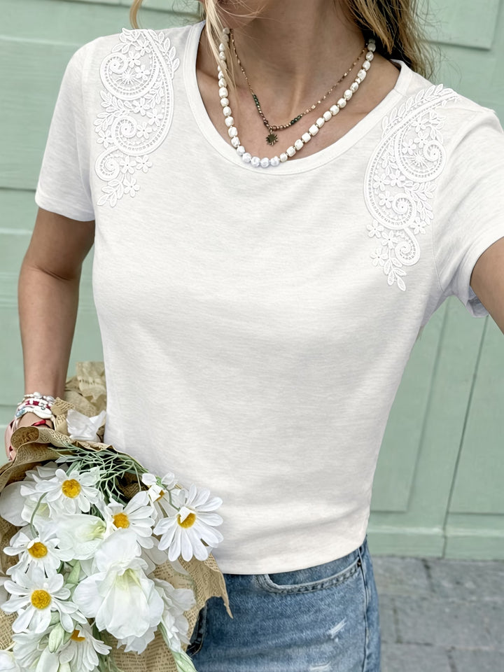 Lucille | Lace Trim Short Sleeve Tee