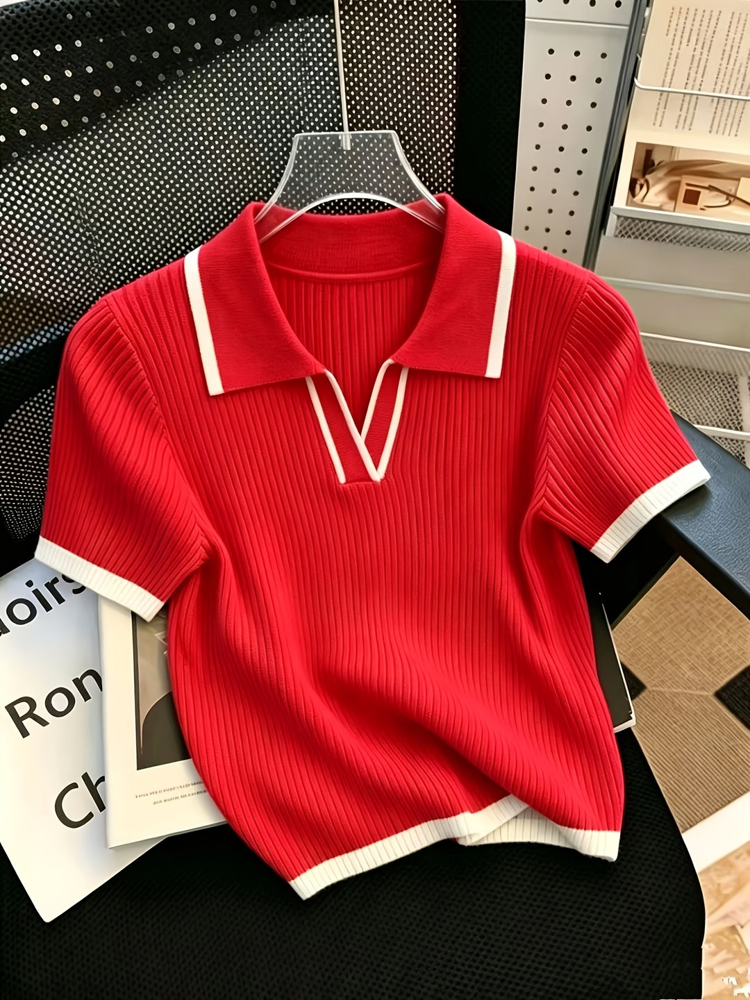 Hallie | Polo Neck Short Sleeve Knit Top