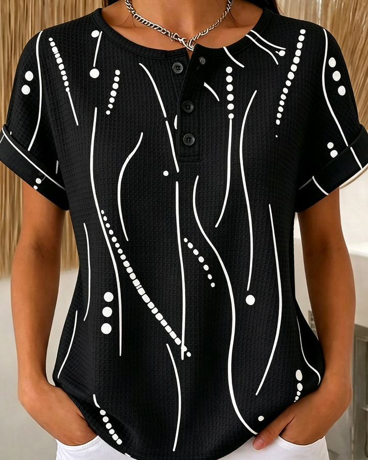Evelyn | Printed Button Detail Tee