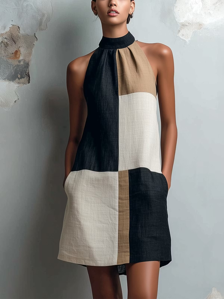 Sabine | Colorblock Halter Mini Dress