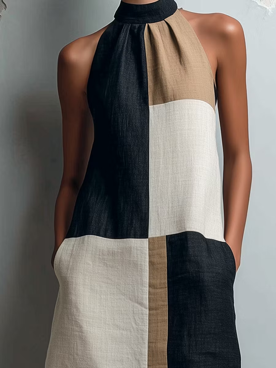 Sabine | Colorblock Halter Mini Dress