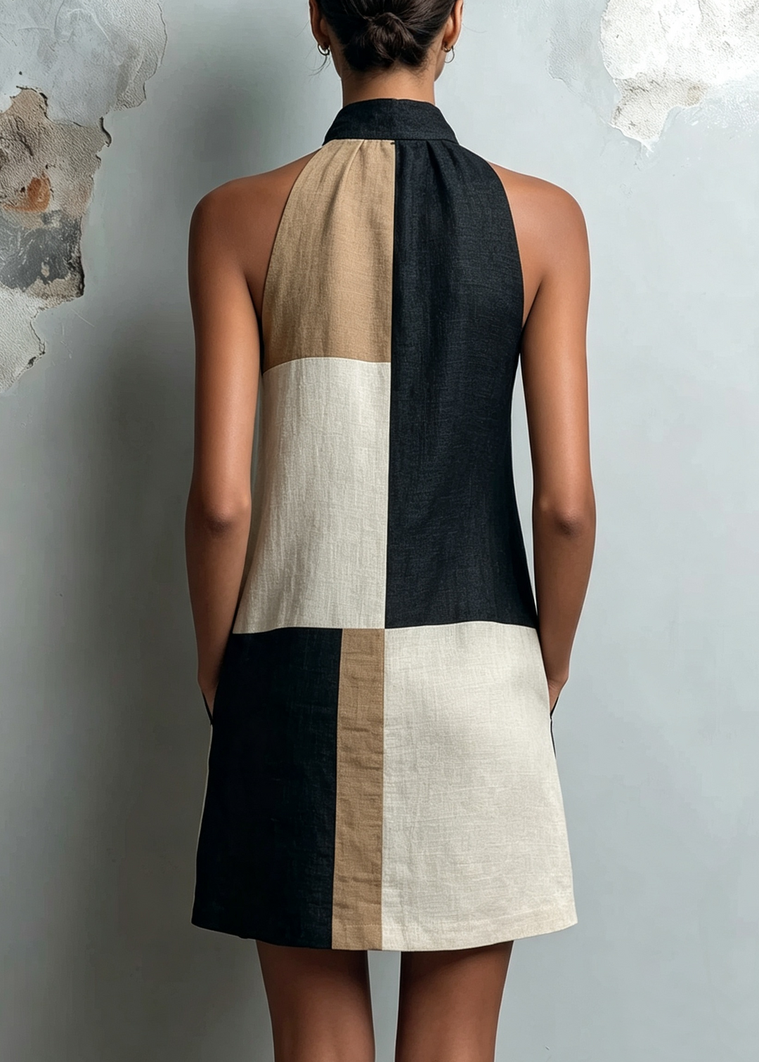 Sabine | Colorblock Halter Mini Dress