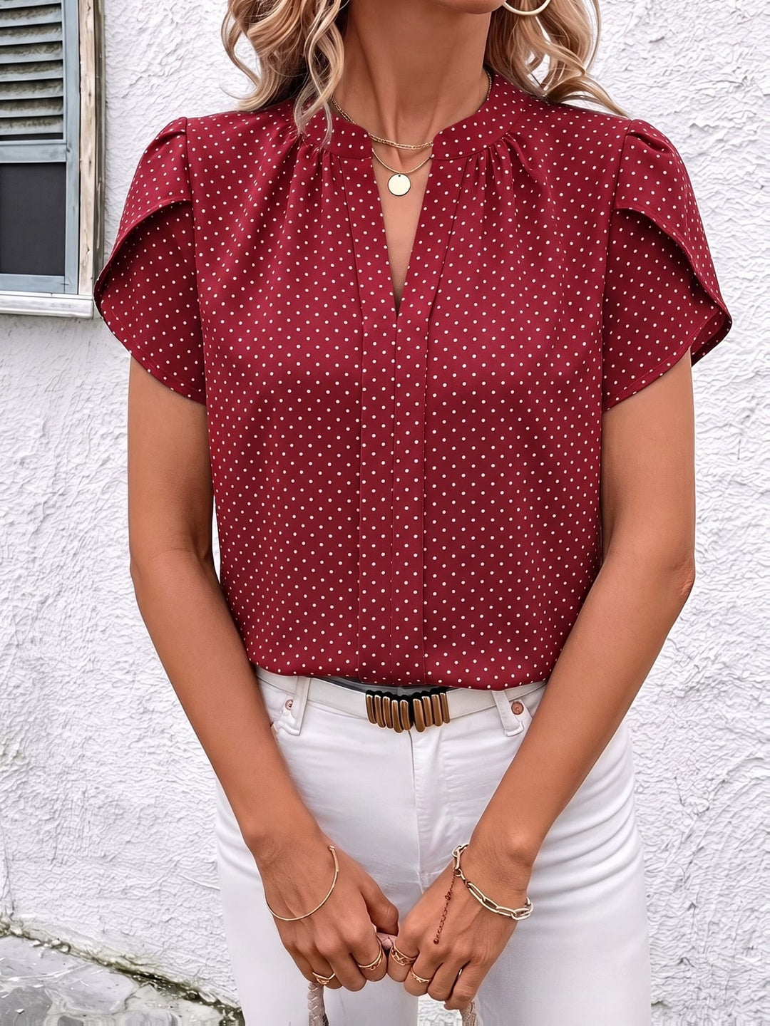 Amara | Polka Dot Petal Sleeve Blouse