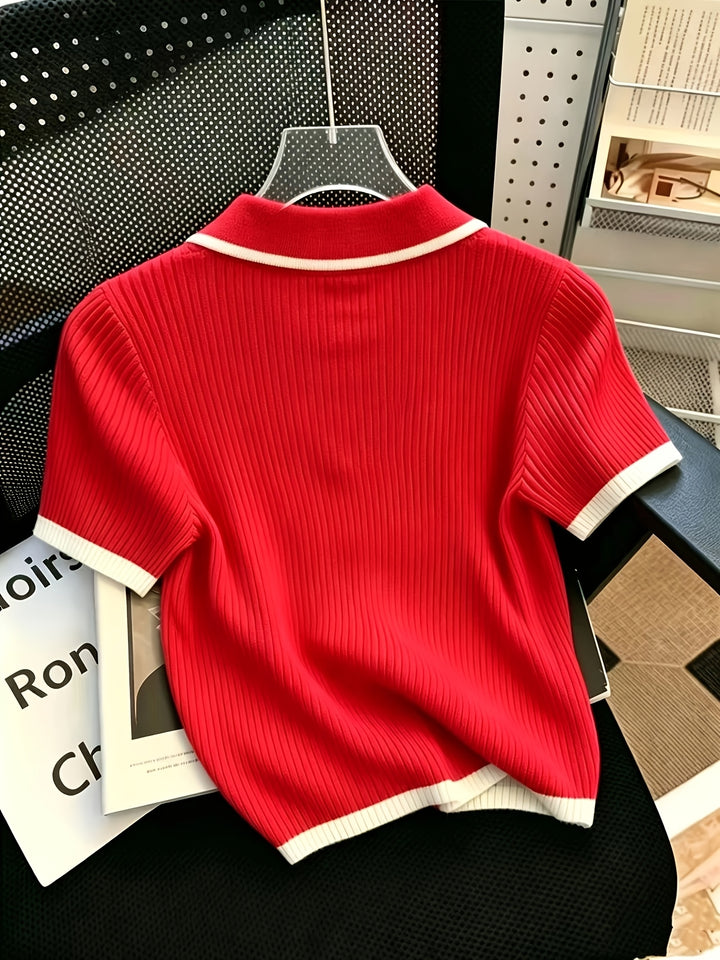 Hallie | Polo Neck Short Sleeve Knit Top
