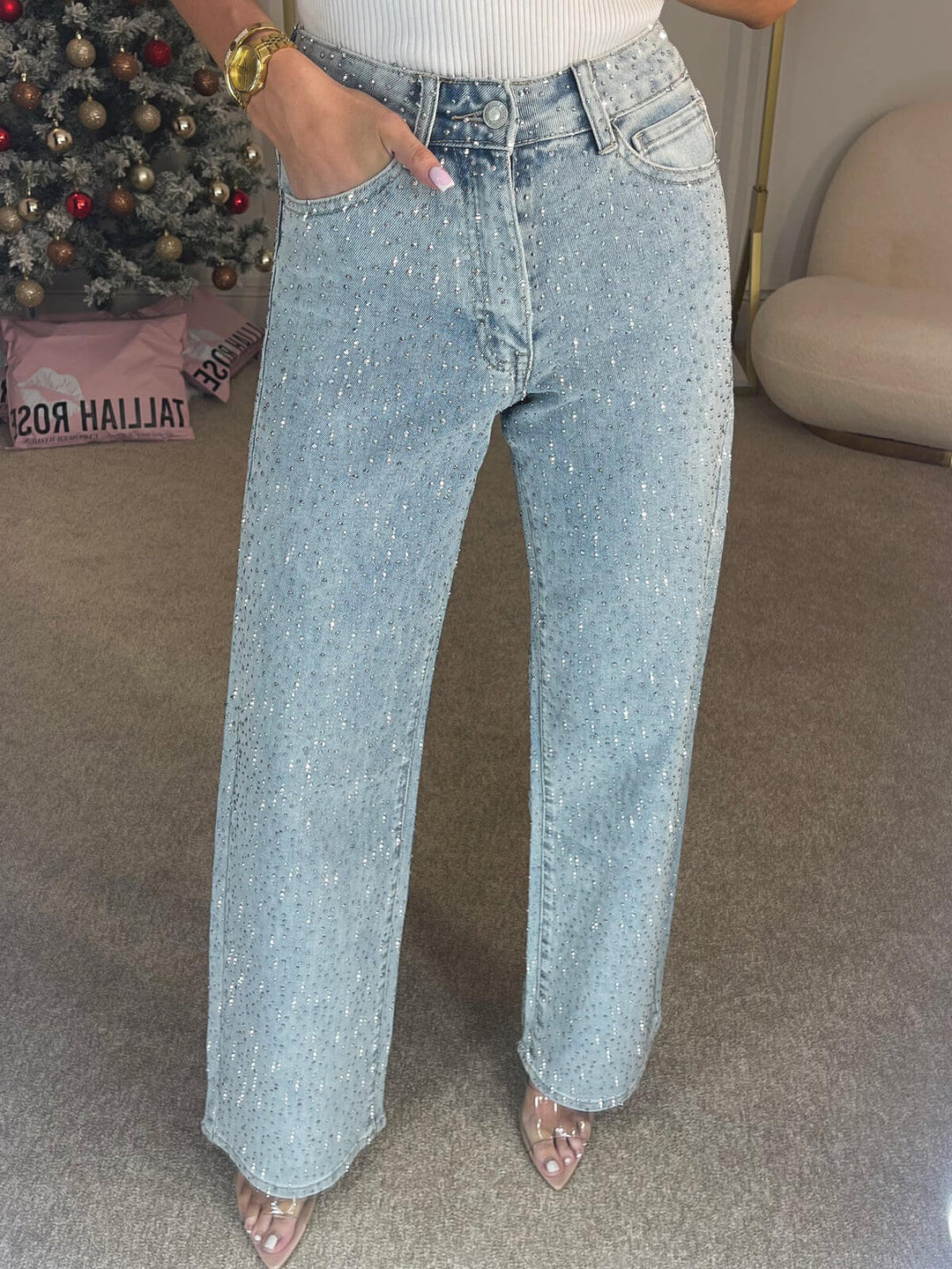Elena High Waisted Diamanté Jeans