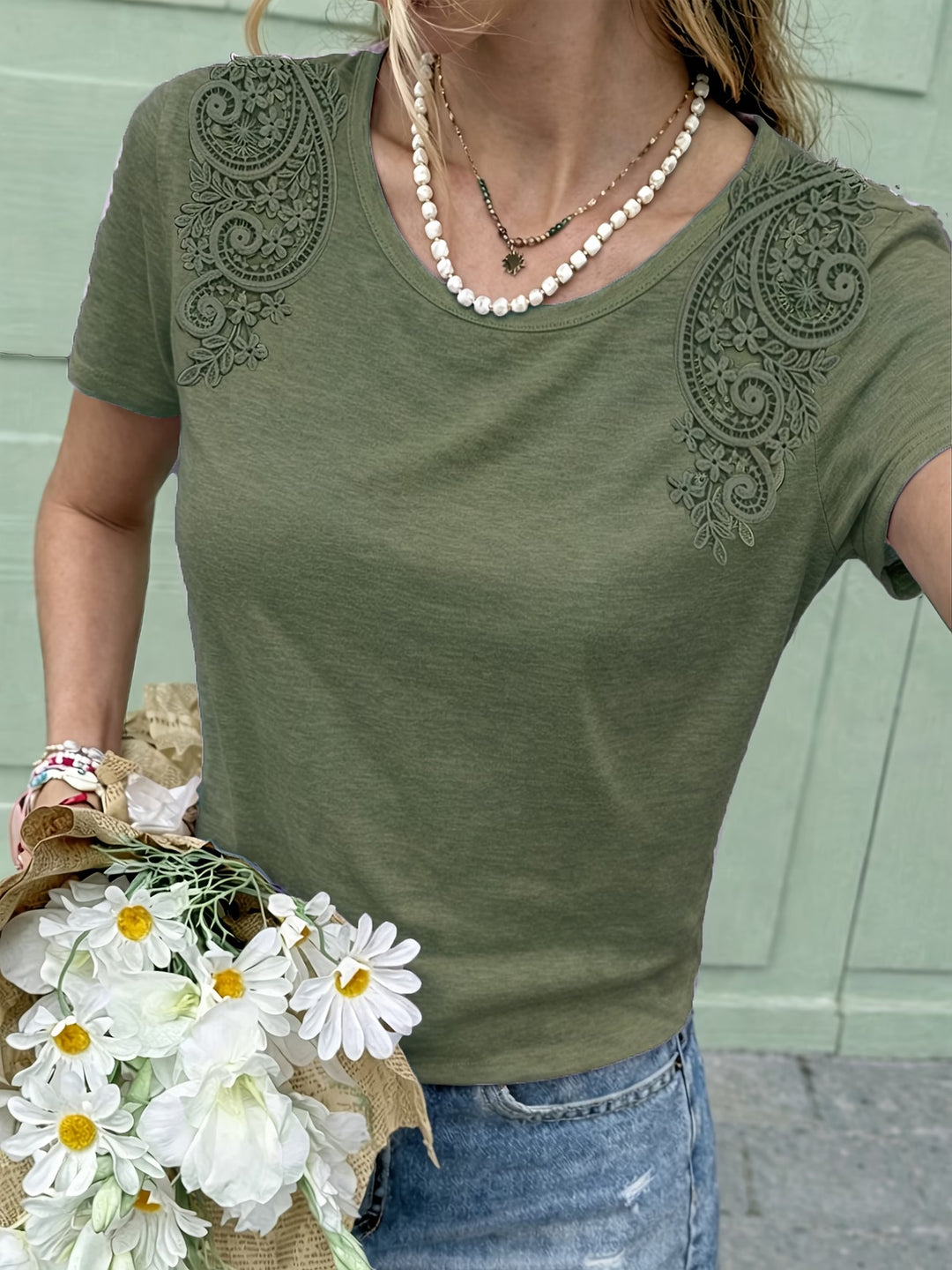 Lucille | Lace Trim Short Sleeve Tee