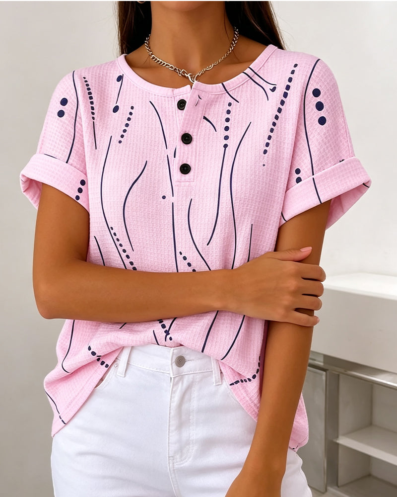 Evelyn | Printed Button Detail Tee