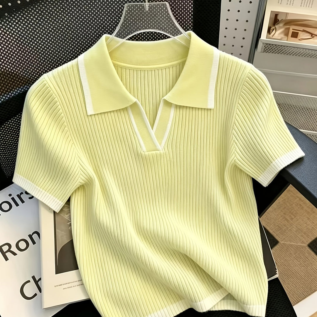 Hallie | Polo Neck Short Sleeve Knit Top