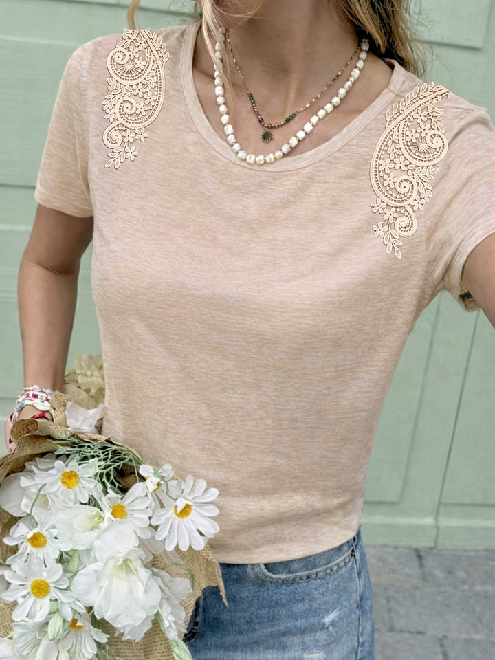 Lucille | Lace Trim Short Sleeve Tee