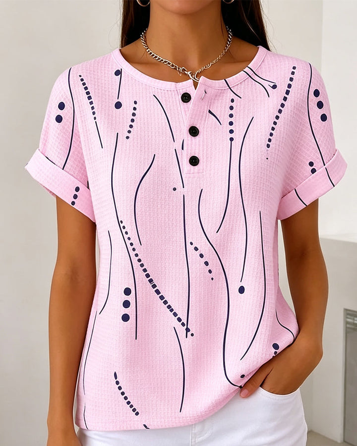 Evelyn | Printed Button Detail Tee