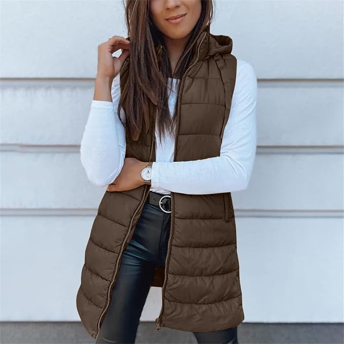 Aveline | Long Hooded Puffer Vest
