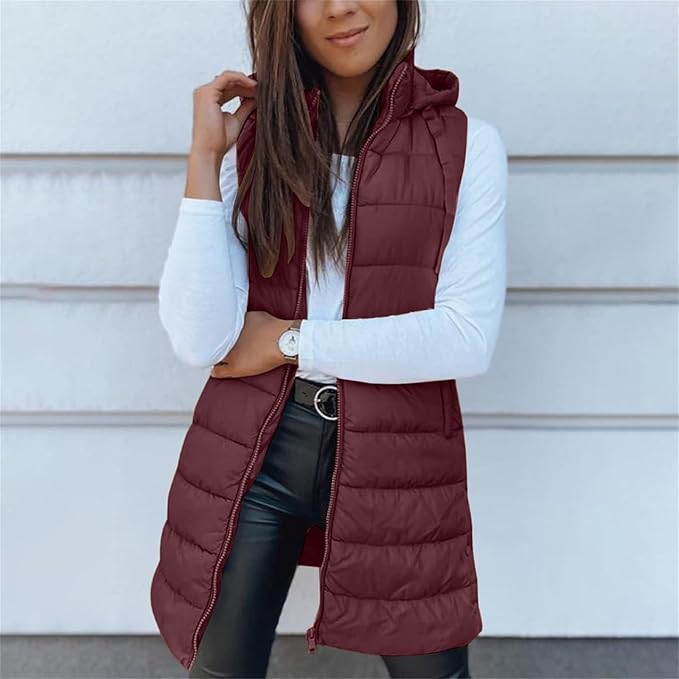 Aveline | Long Hooded Puffer Vest