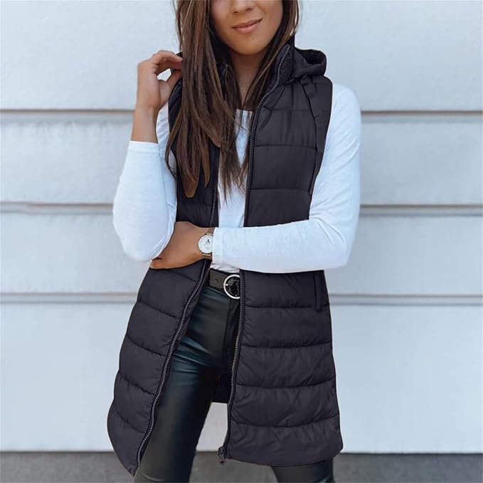 Aveline | Long Hooded Puffer Vest