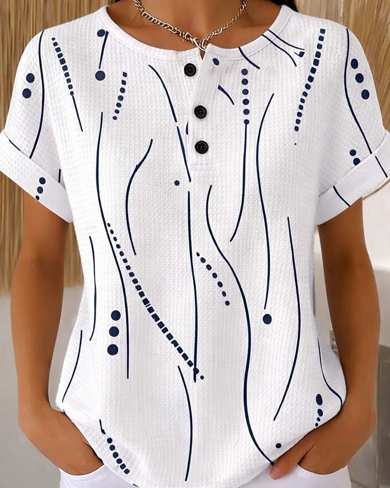 Evelyn | Printed Button Detail Tee