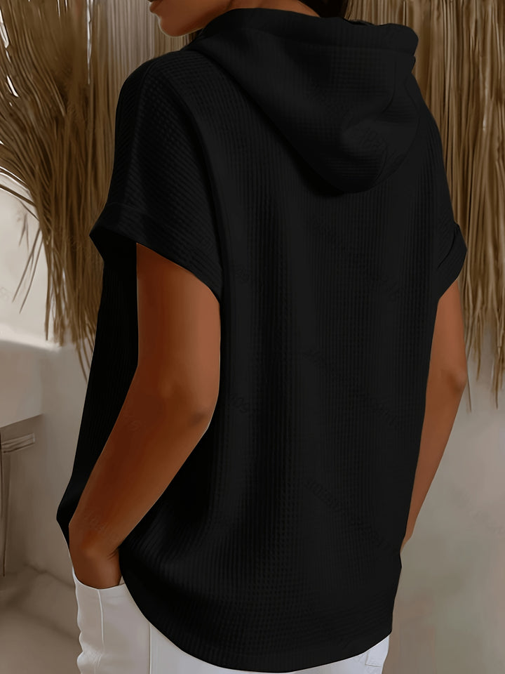 Harlow | Waffle Hooded Short Sleeve Top