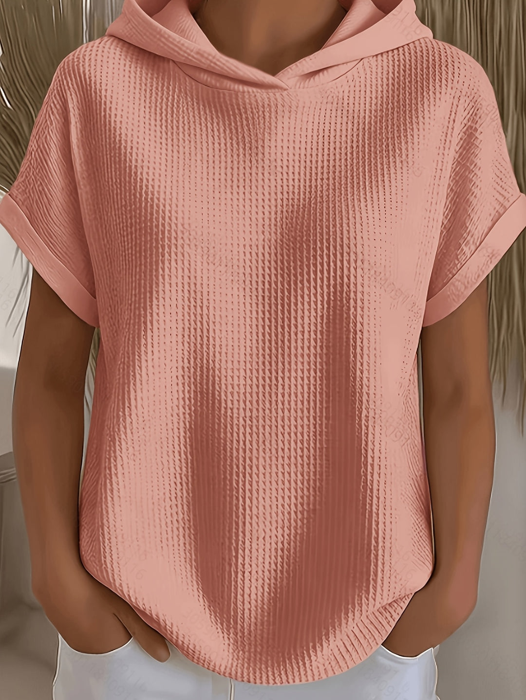 Harlow | Waffle Hooded Short Sleeve Top
