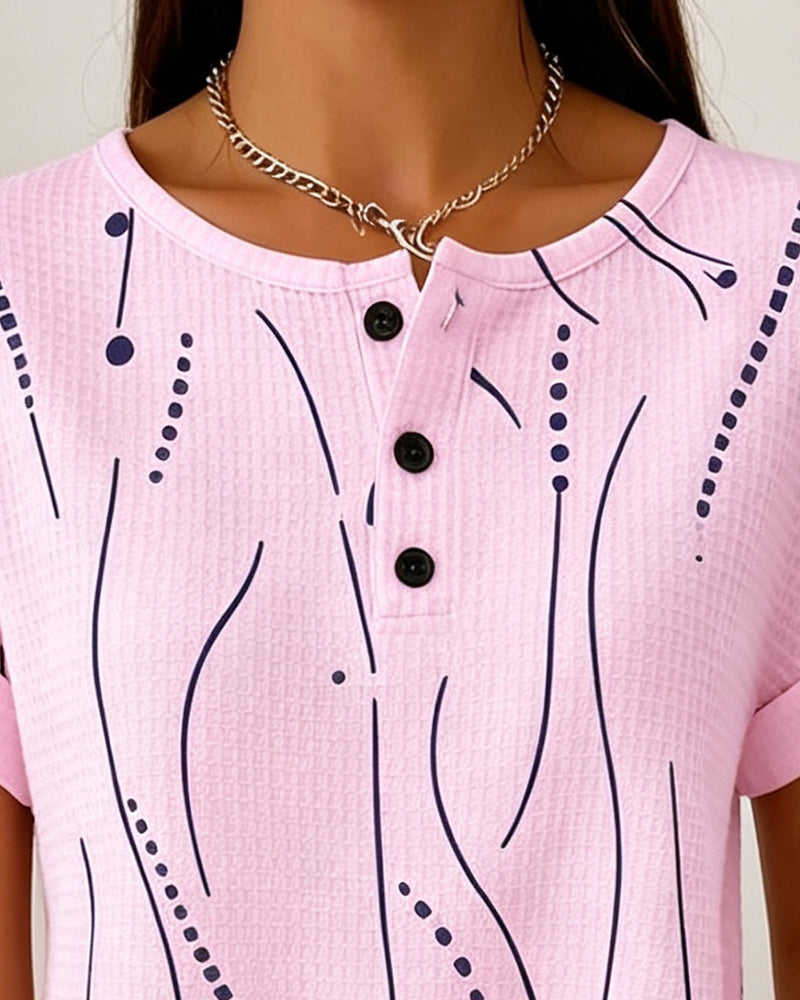 Evelyn | Printed Button Detail Tee
