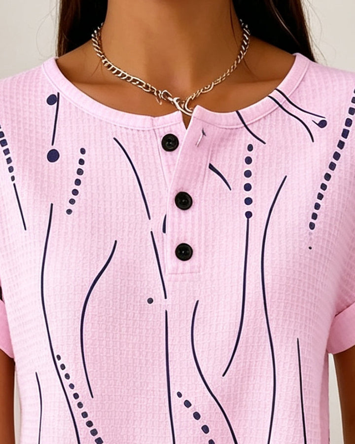 Evelyn | Printed Button Detail Tee