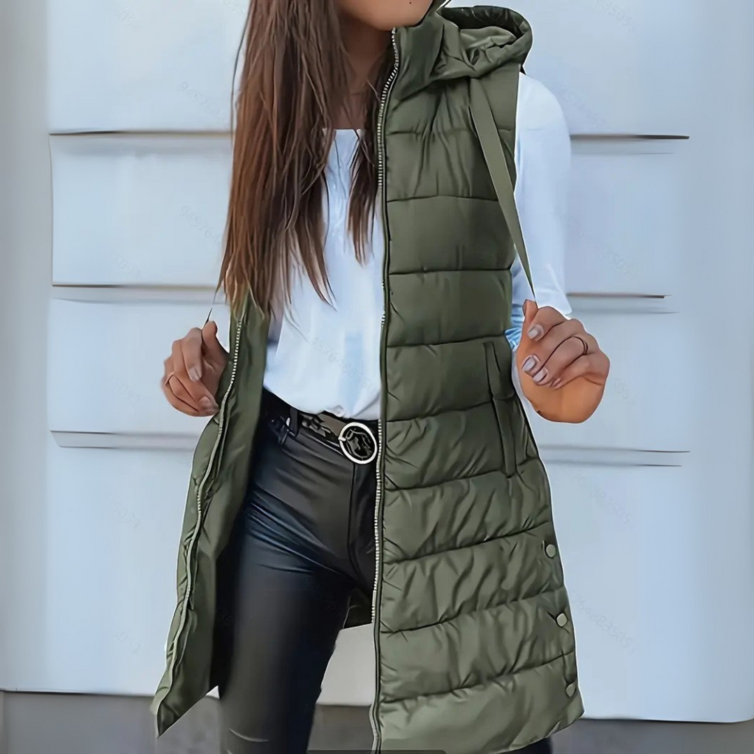 Aveline | Long Hooded Puffer Vest