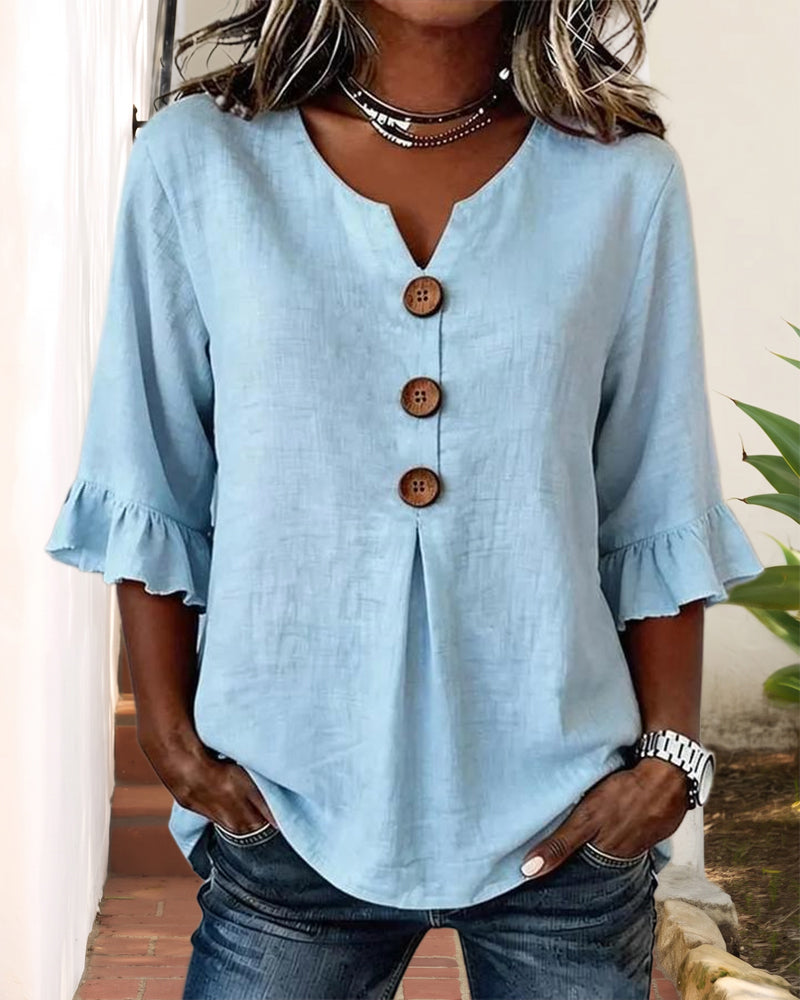 Corinne | Ruffle Sleeve V-Neck Blouse