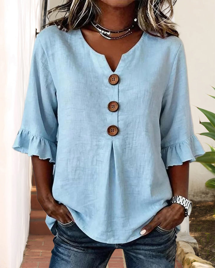 Corinne | Ruffle Sleeve V-Neck Blouse