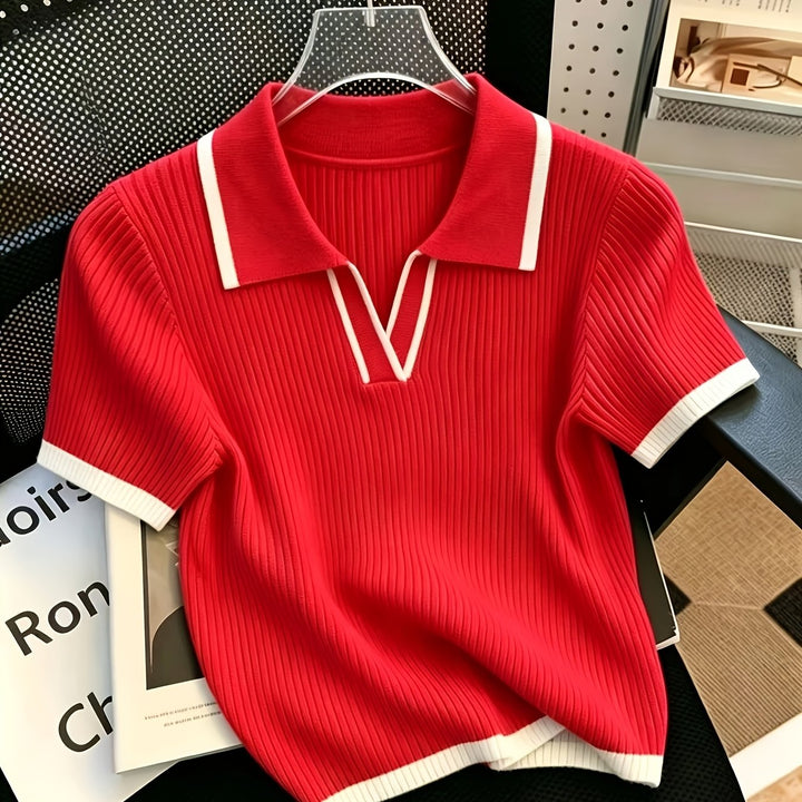 Hallie | Polo Neck Short Sleeve Knit Top