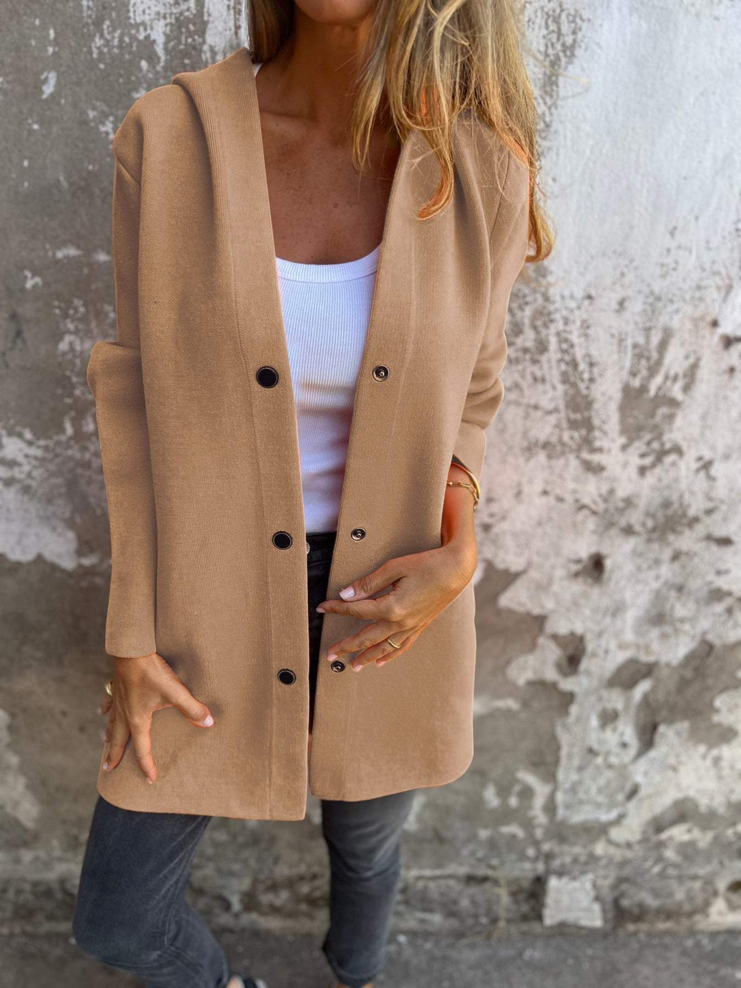 Arianna | Button-detailed Hooded Cardigan