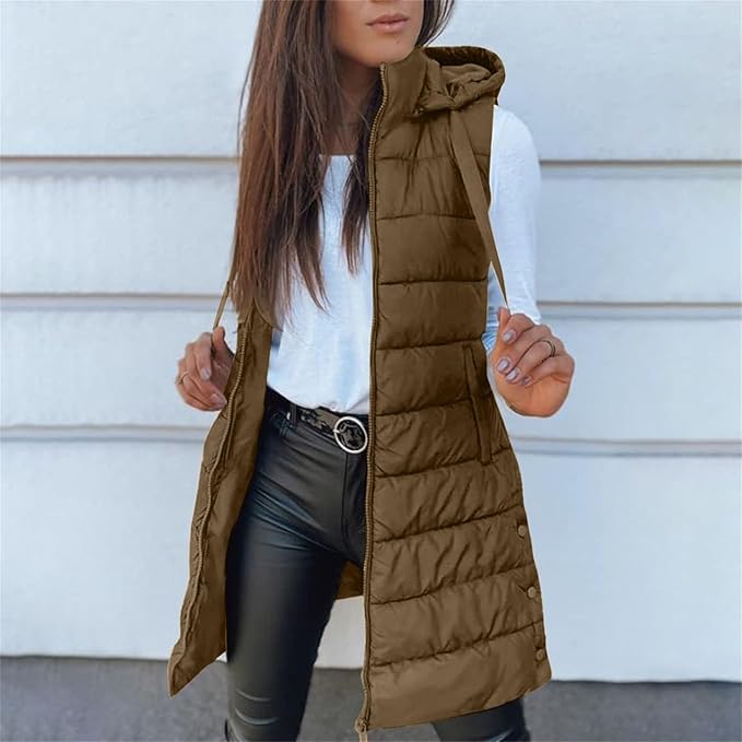 Aveline | Long Hooded Puffer Vest