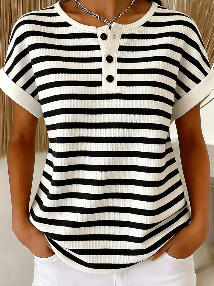 Imogen | Striped Waffle Button Top