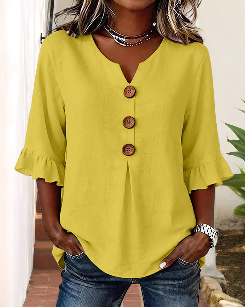 Corinne | Ruffle Sleeve V-Neck Blouse