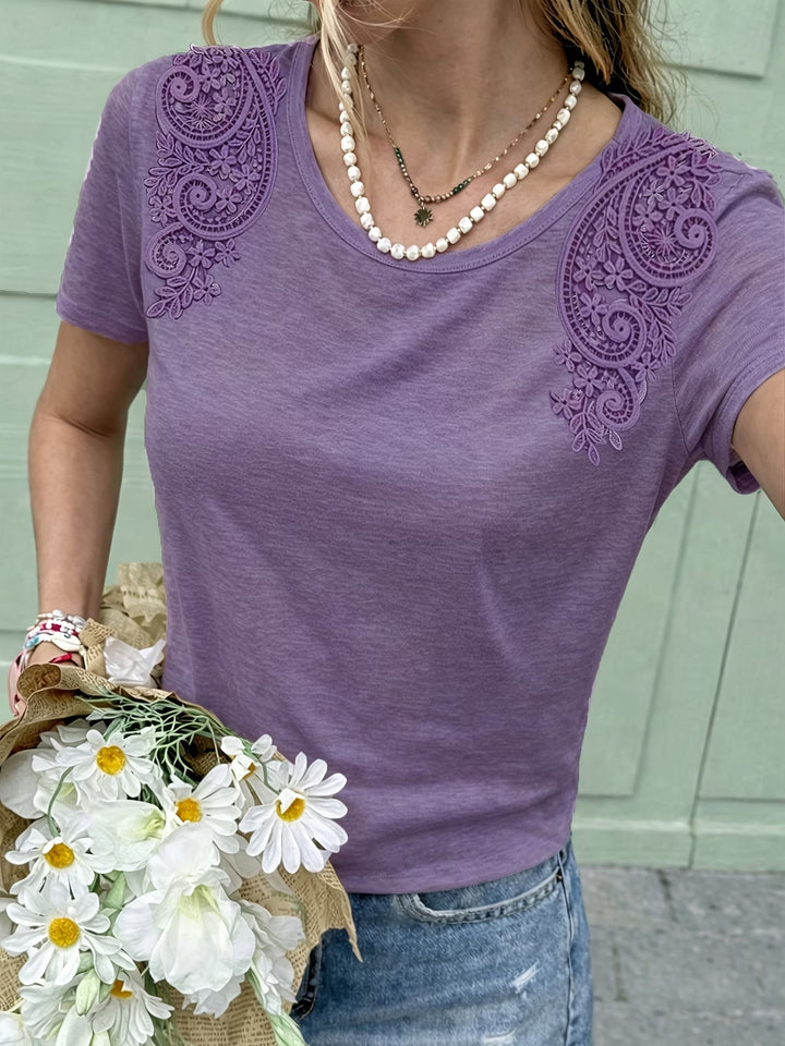 Lucille | Lace Trim Short Sleeve Tee