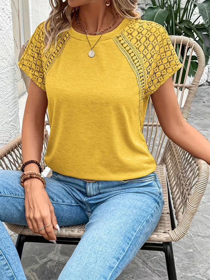 Genevieve | Lace Panel Short Sleeve Top