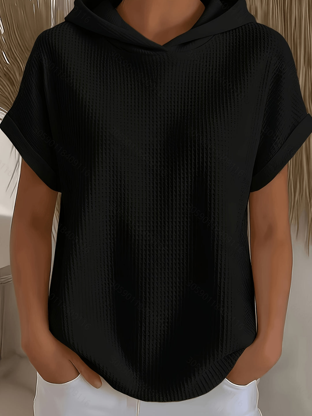Harlow | Waffle Hooded Short Sleeve Top