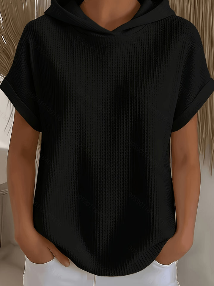 Harlow | Waffle Hooded Short Sleeve Top