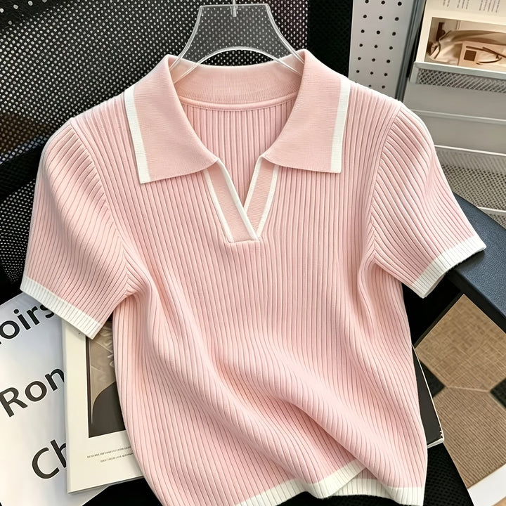 Hallie | Polo Neck Short Sleeve Knit Top