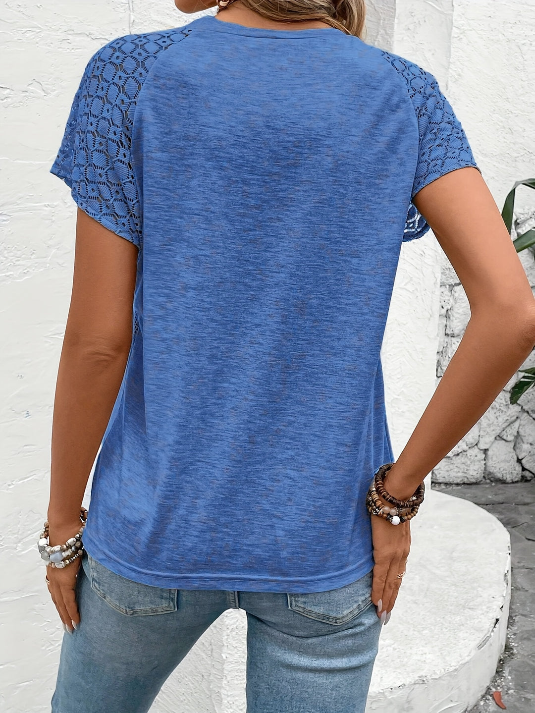 Genevieve | Lace Panel Short Sleeve Top