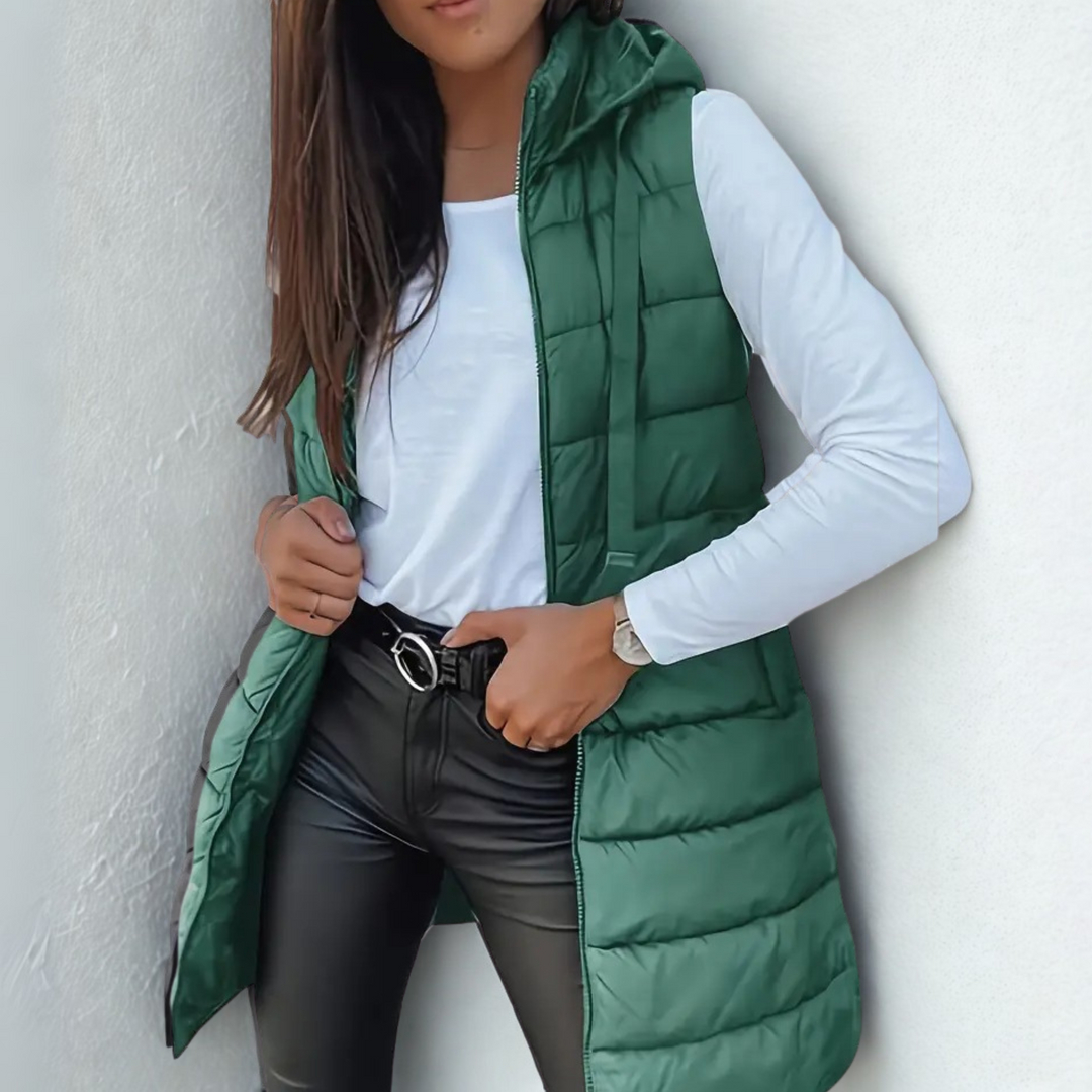 Aveline | Long Hooded Puffer Vest