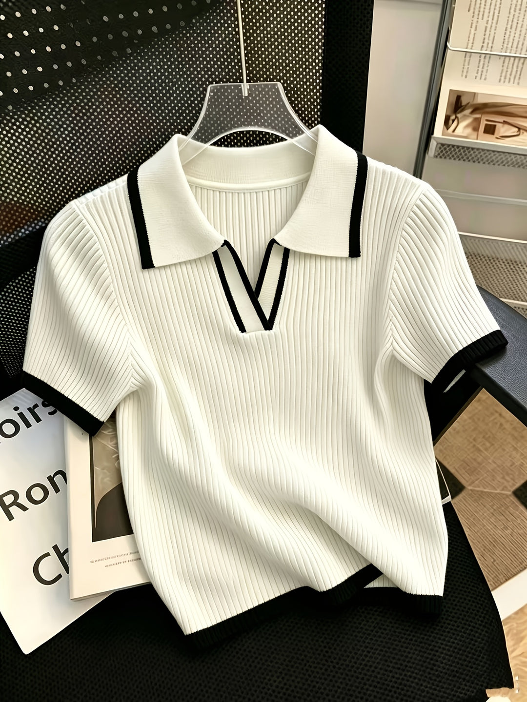 Hallie | Polo Neck Short Sleeve Knit Top