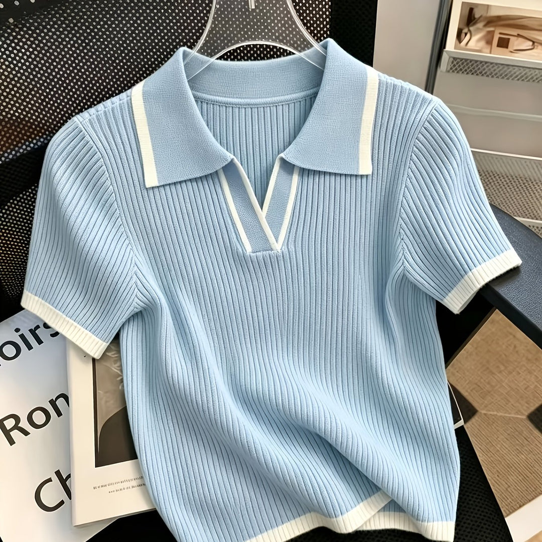 Hallie | Polo Neck Short Sleeve Knit Top