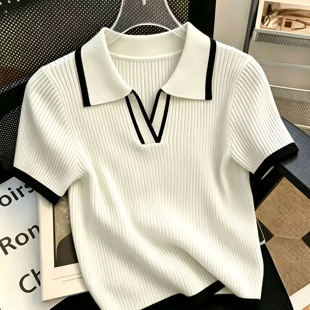 Hallie | Polo Neck Short Sleeve Knit Top
