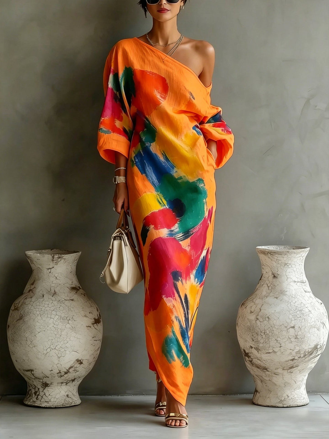 Danella | Abstract One-Shoulder Maxi Dress
