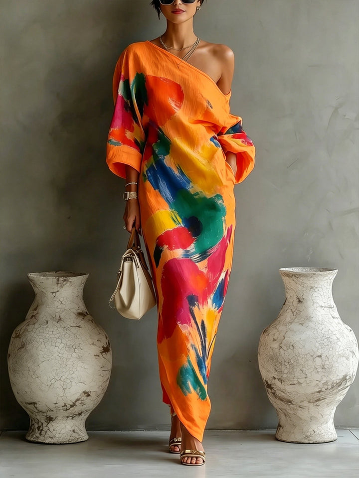 Danella | Abstract One-Shoulder Maxi Dress