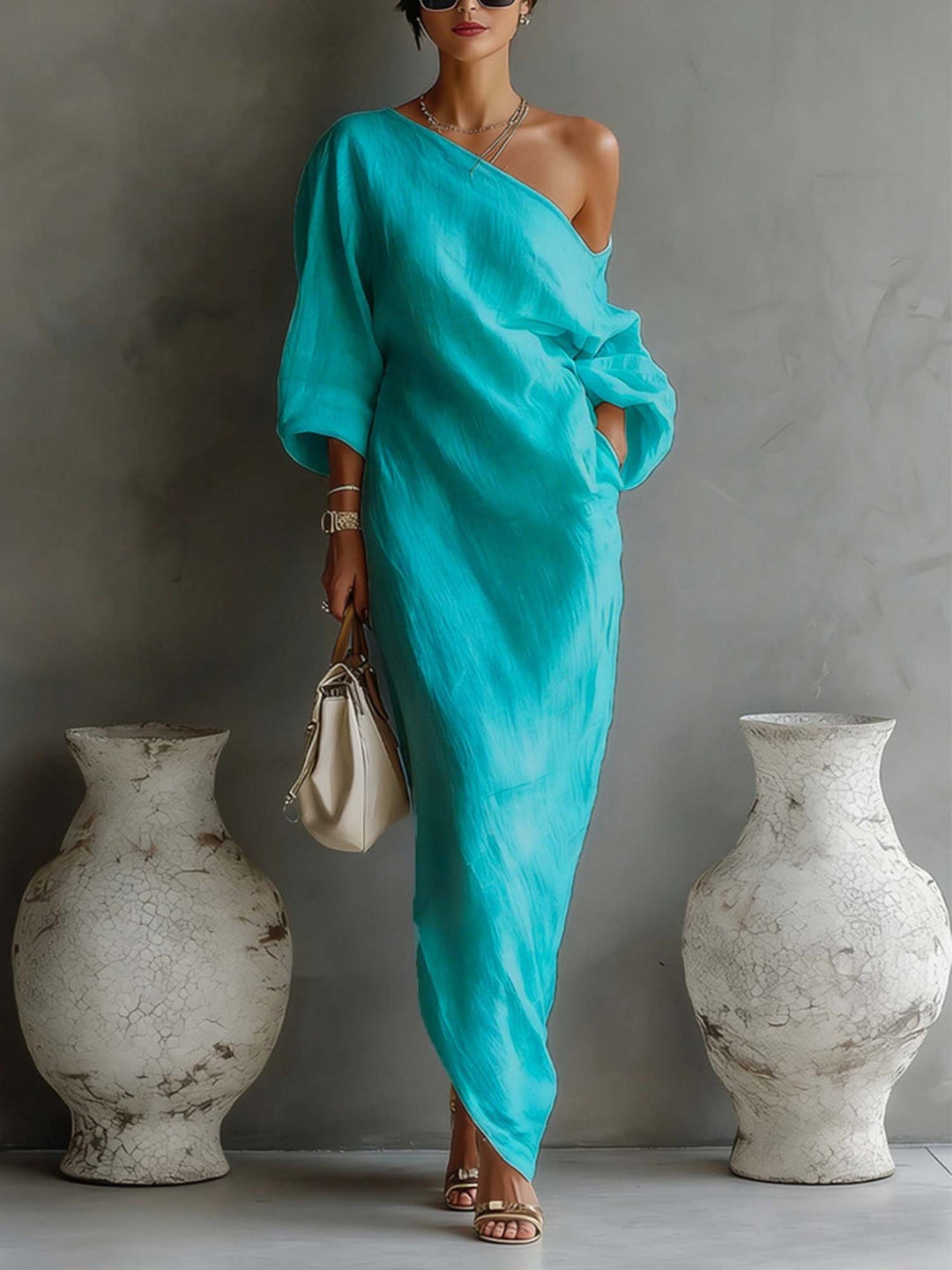 Danella | Abstract One-Shoulder Maxi Dress