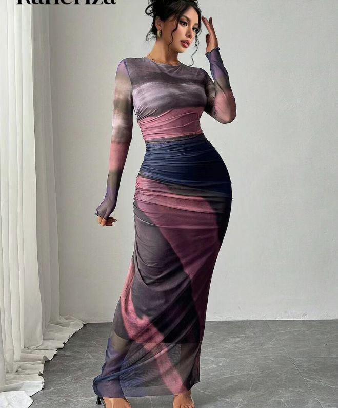 Tahlia | Printed Long Sleeve Maxi Dress