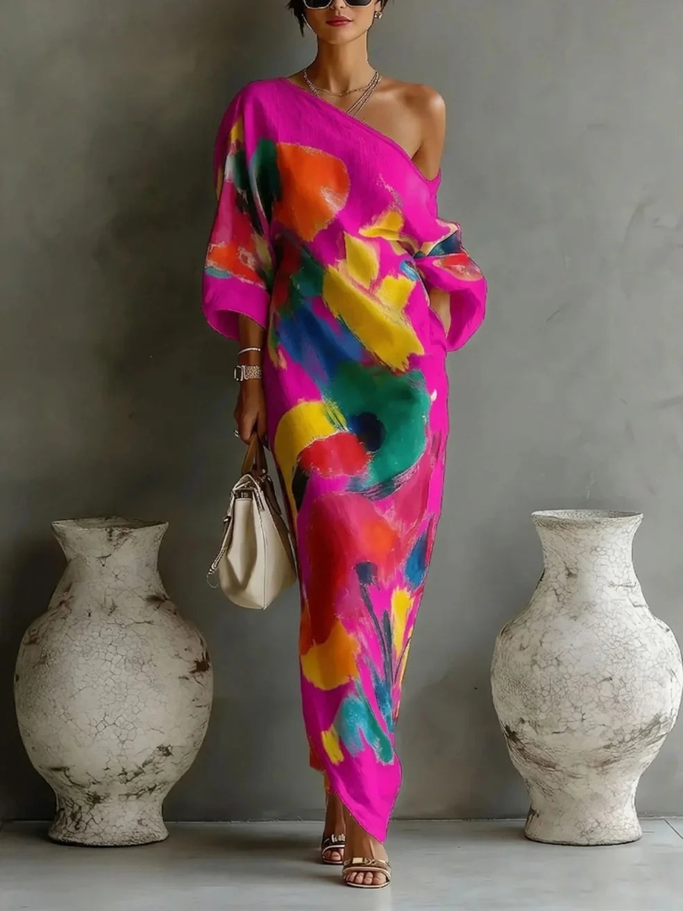 Danella | Abstract One-Shoulder Maxi Dress