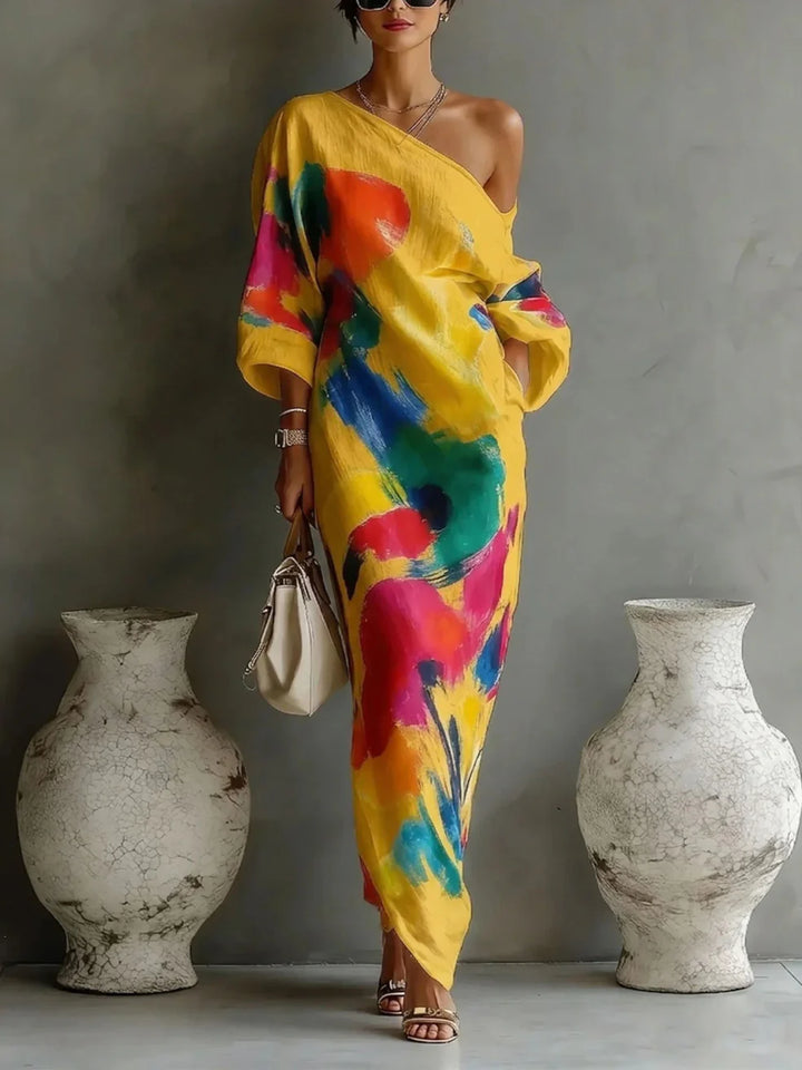 Danella | Abstract One-Shoulder Maxi Dress