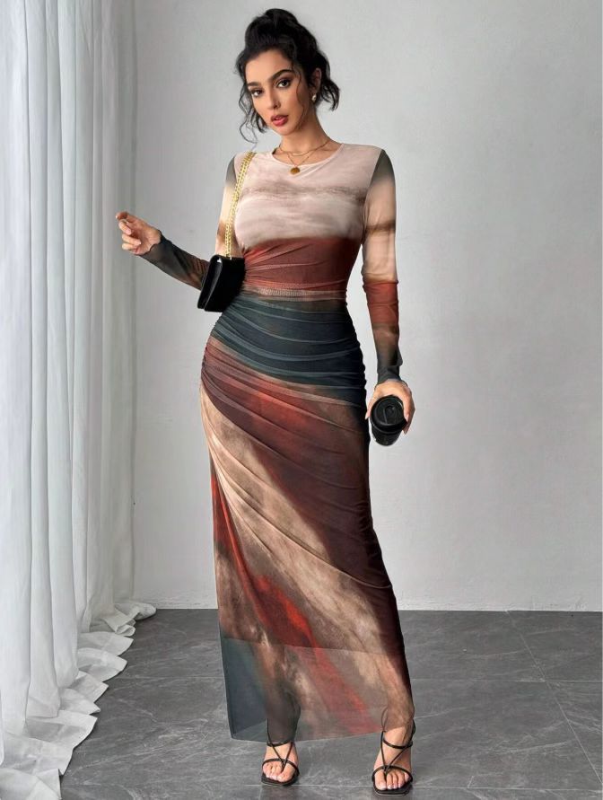 Tahlia | Printed Long Sleeve Maxi Dress